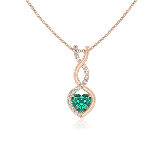 lab grown emerald heart infinity necklaces in rose gold