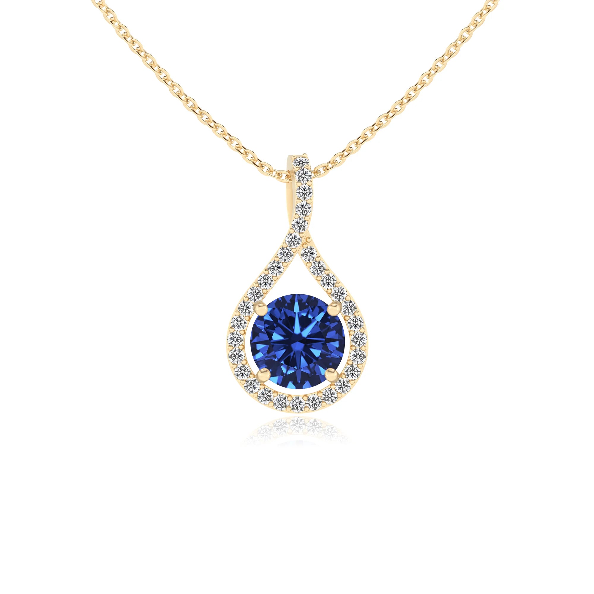 lab grown blue-sapphire round solitaire necklaces in yellow gold