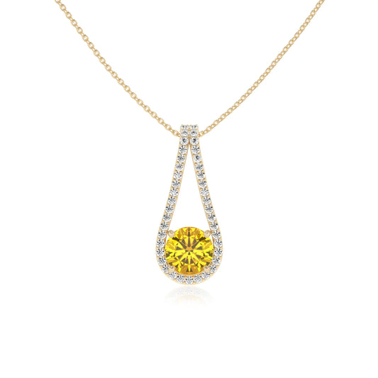 lab grown yellow-sapphire round solitaire v-bale necklaces in yellow gold