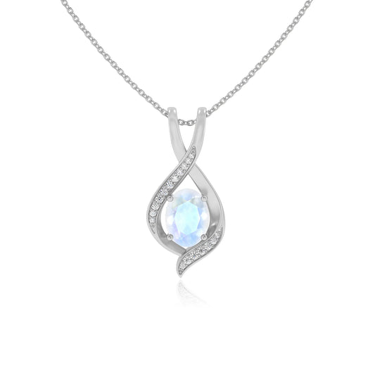 natural rainbow-moonstone oval solitaire necklaces in white gold