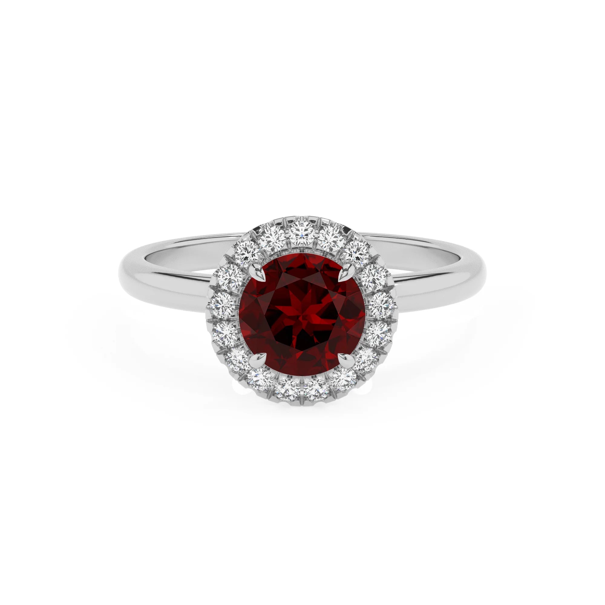 natural garnet round solitaire rings in sterling silver
