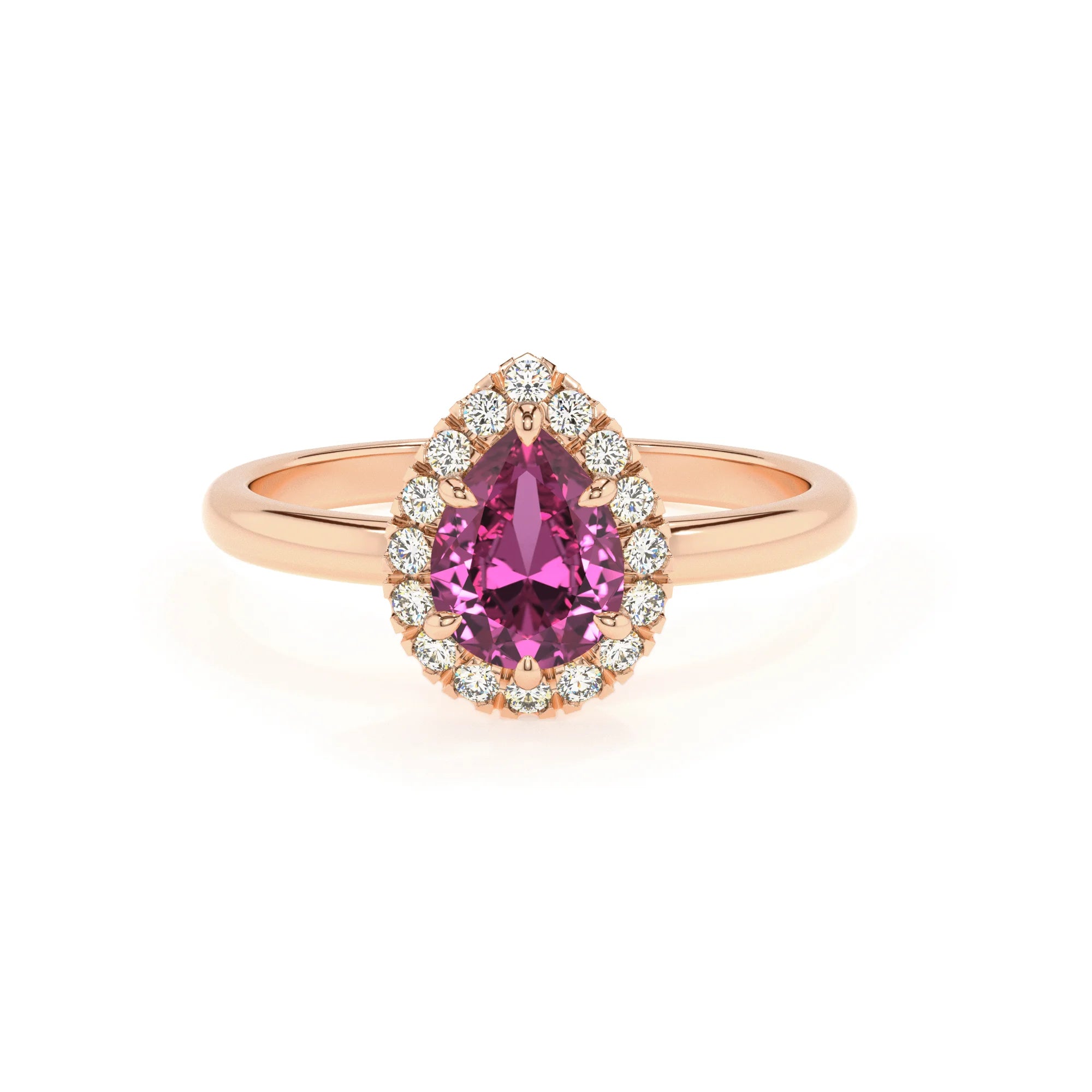 lab grown pink-sapphire pear solitaire rings in rose gold