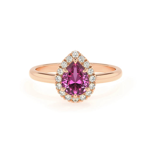 lab grown pink-sapphire pear solitaire rings in rose gold
