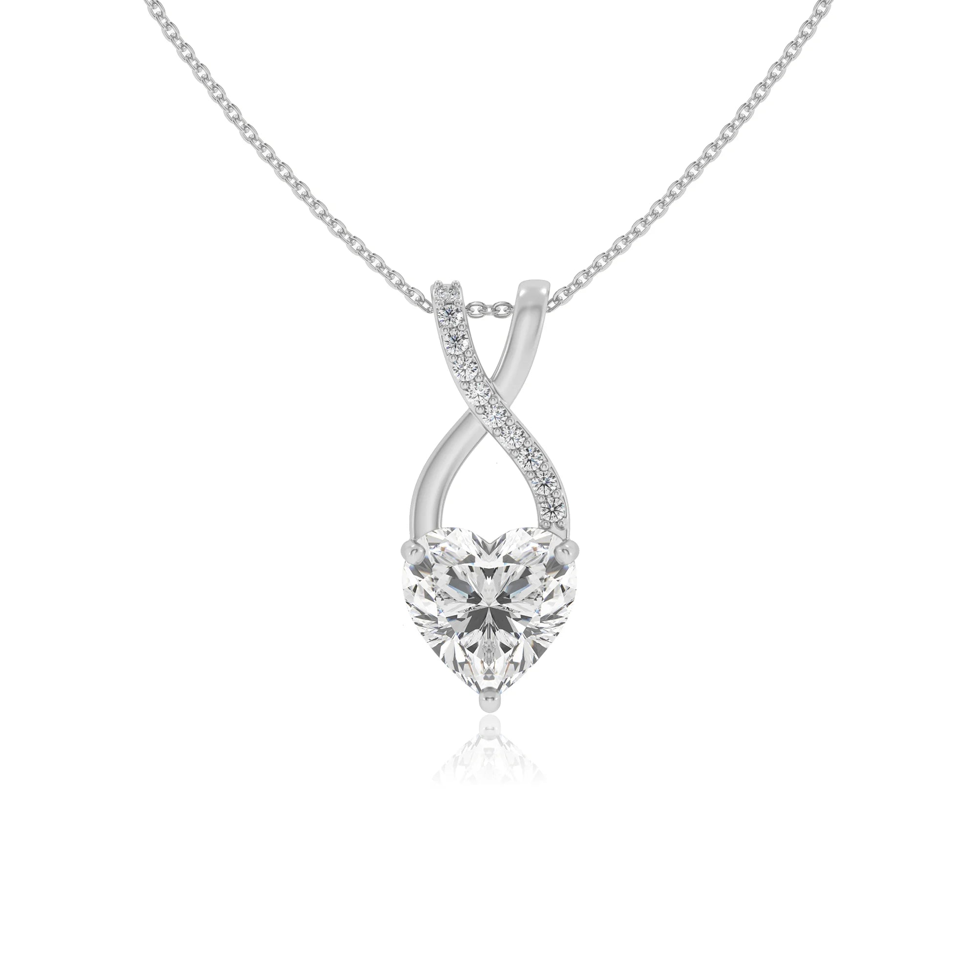 lab grown moissanite heart solitaire necklaces in white gold