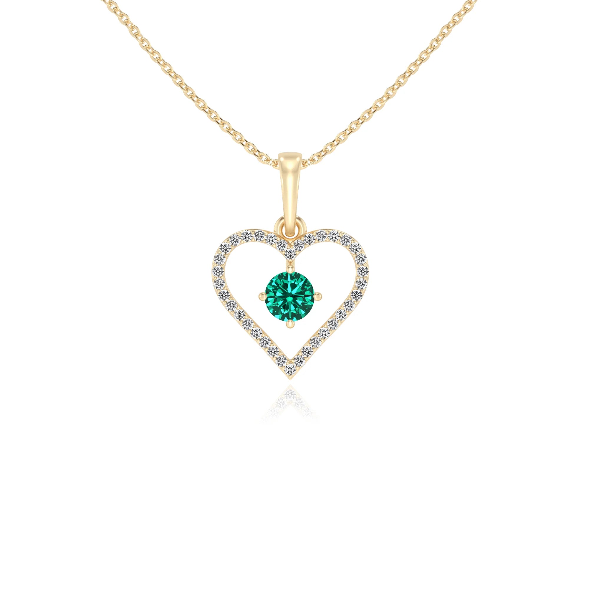 lab grown emerald round infinity necklaces in yellow gold