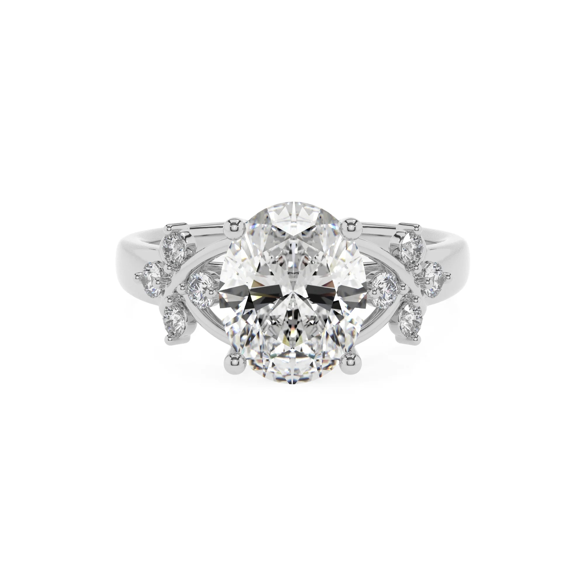 lab grown moissanite oval solitaire rings in white gold