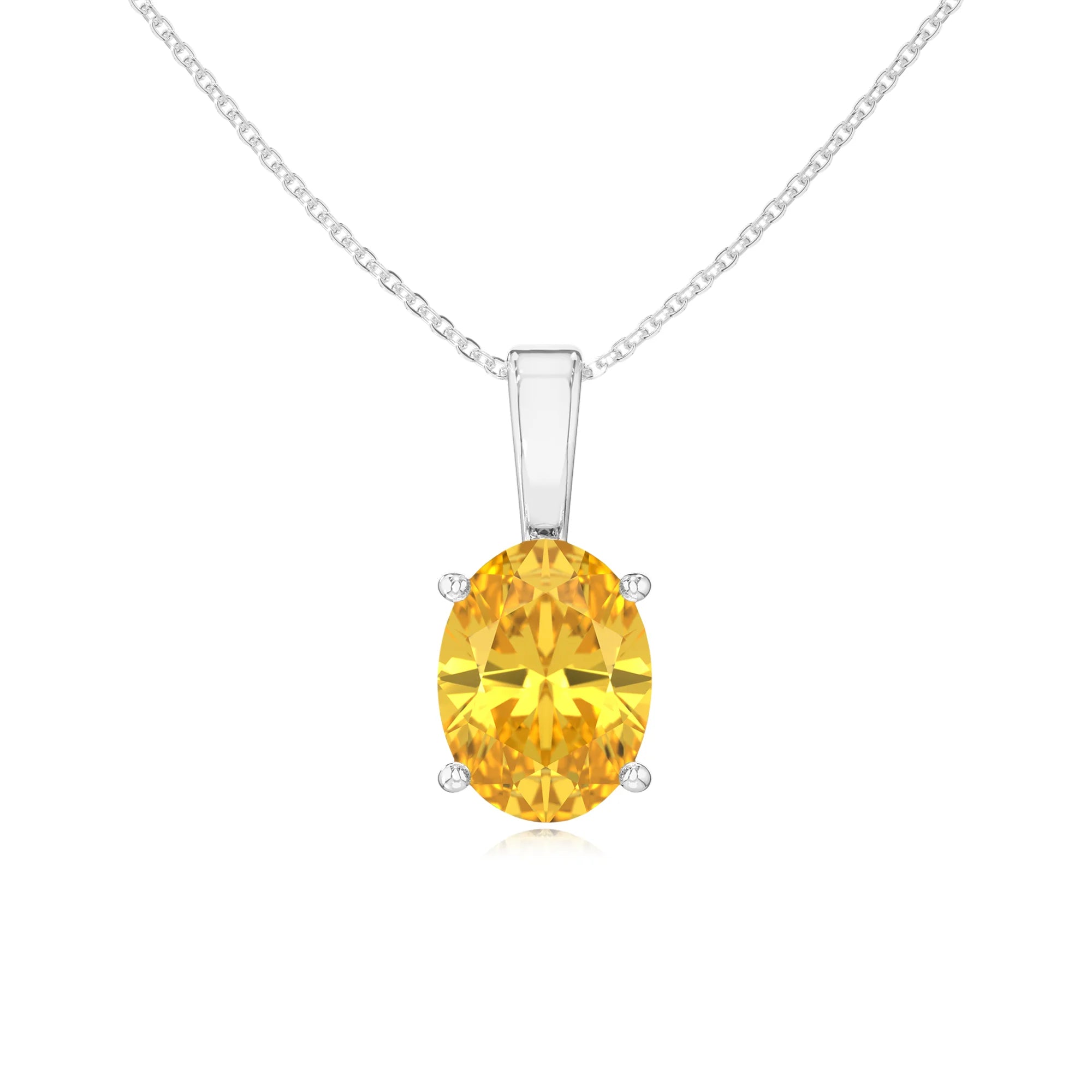 lab grown yellow-sapphire oval solitaire necklaces in sterling silver