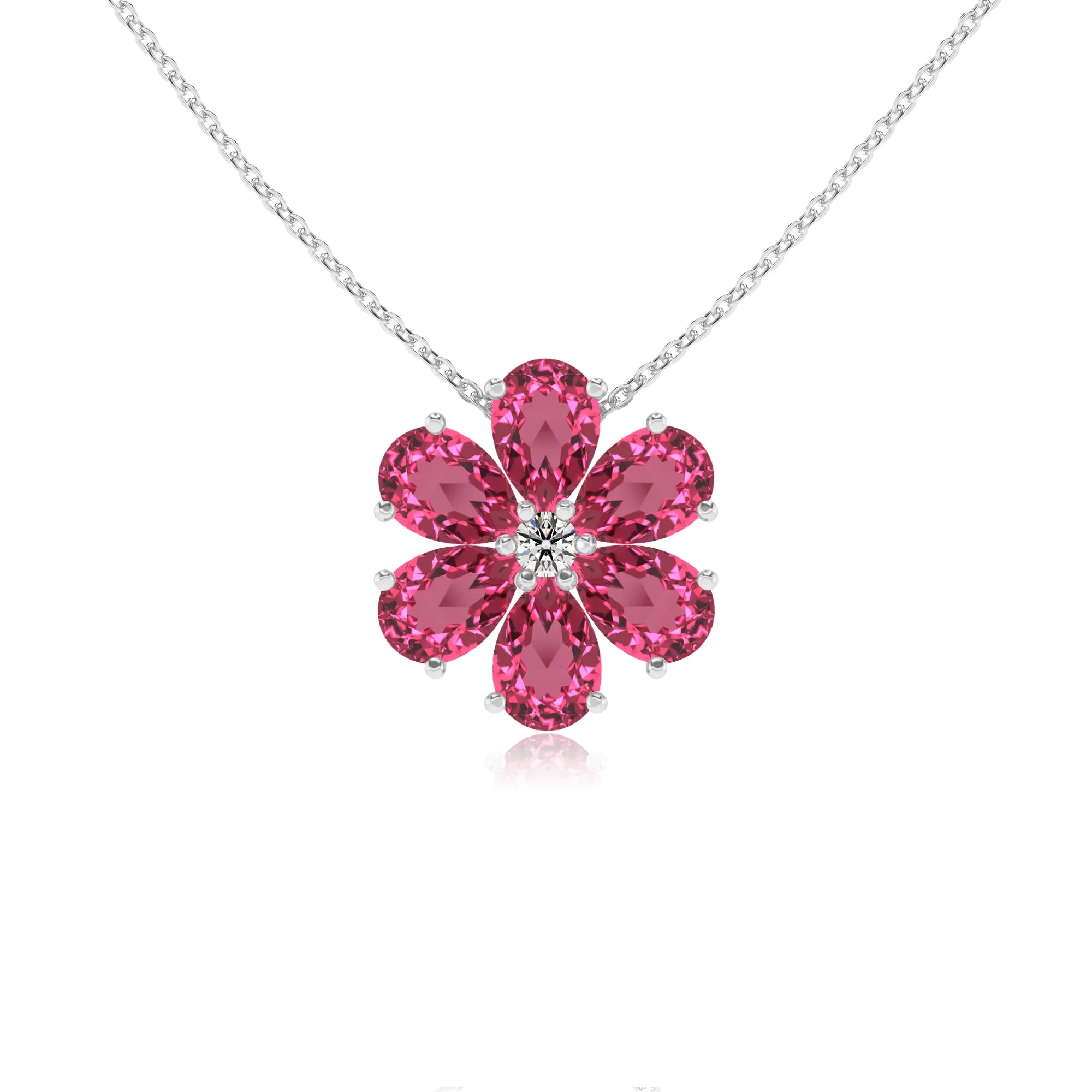 lab grown pink-tourmaline pear solitaire necklaces in white gold
