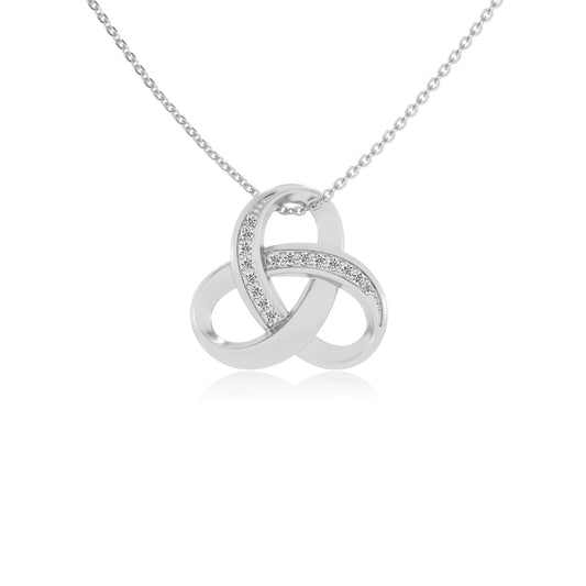 lab grown moissanite round infinity necklaces in white gold