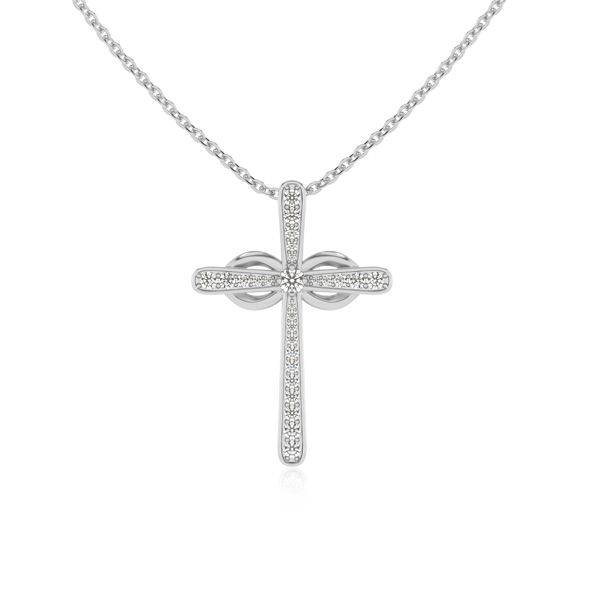 lab grown moissanite round infinity necklaces in platinum