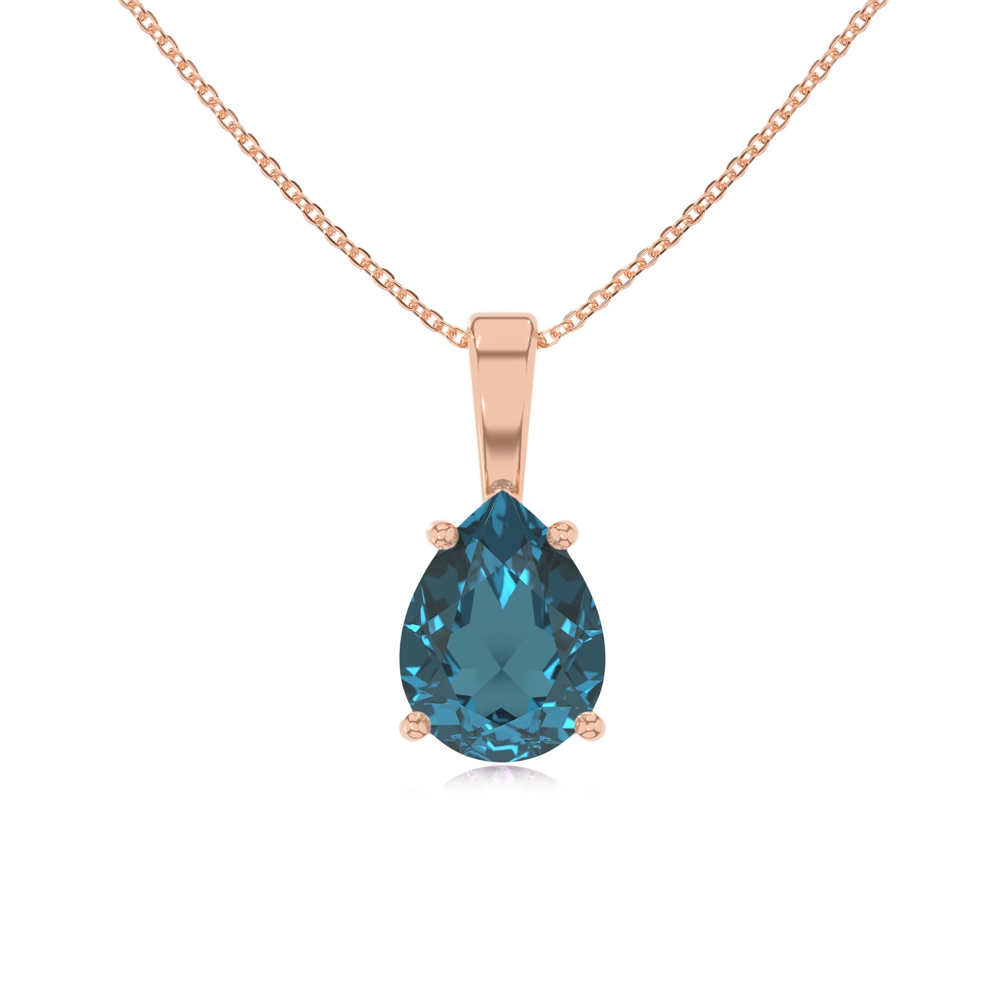 natural london-blue-topaz pear solitaire necklaces in rose gold