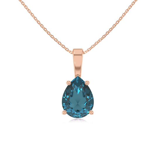 natural london-blue-topaz pear solitaire necklaces in rose gold