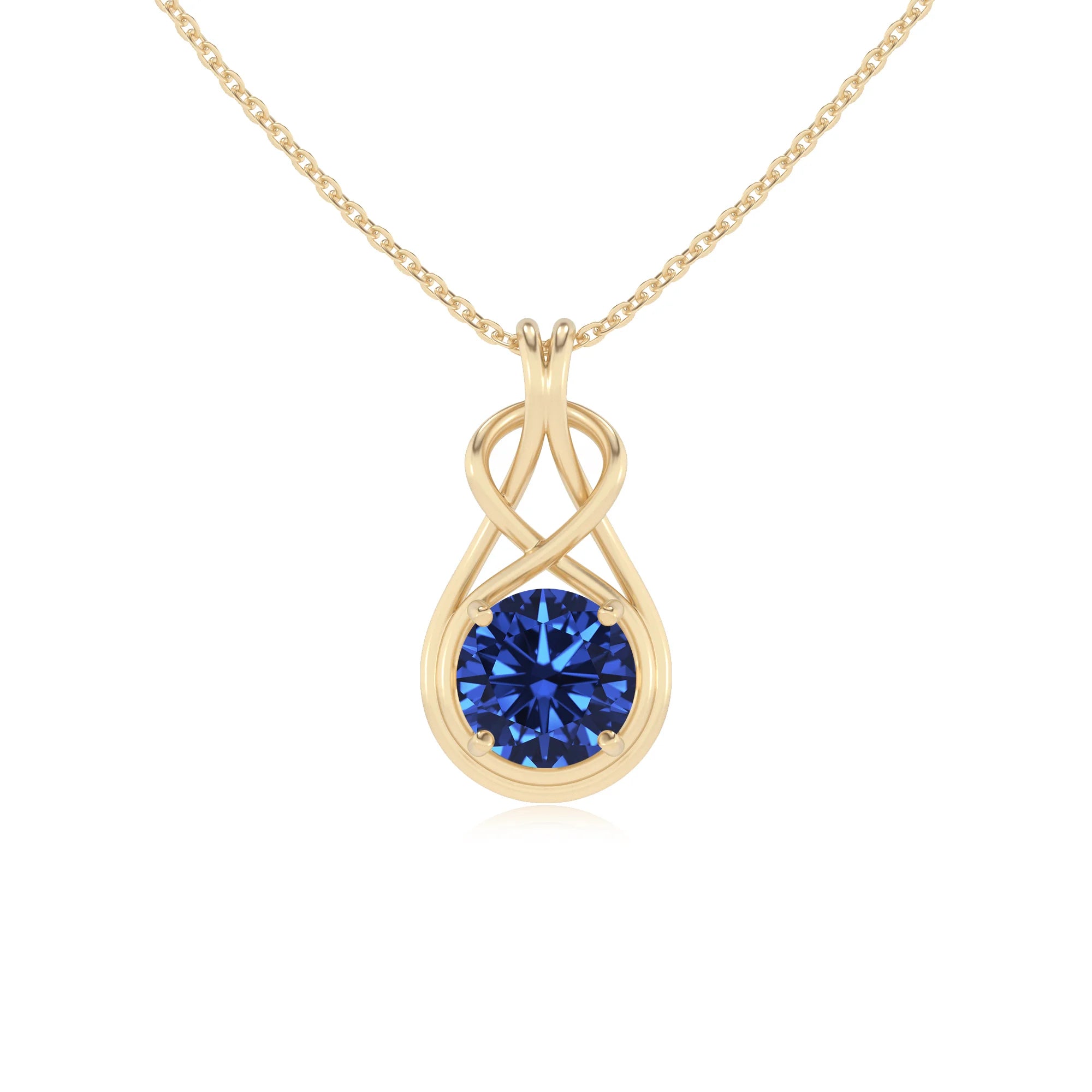 lab grown blue-sapphire round solitaire necklaces in yellow gold