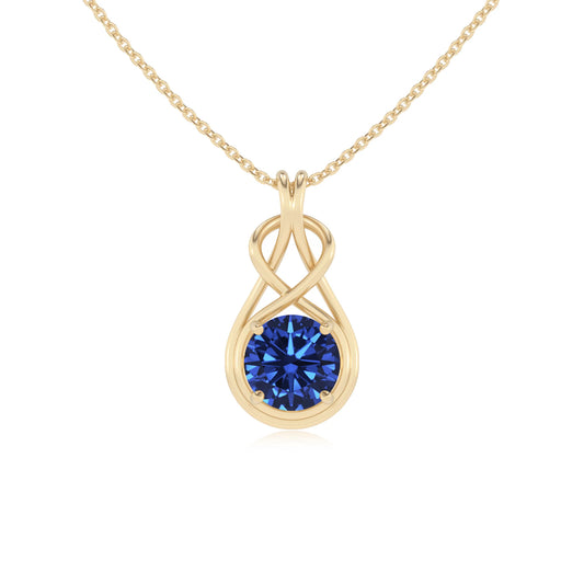 lab grown blue-sapphire round solitaire necklaces in yellow gold