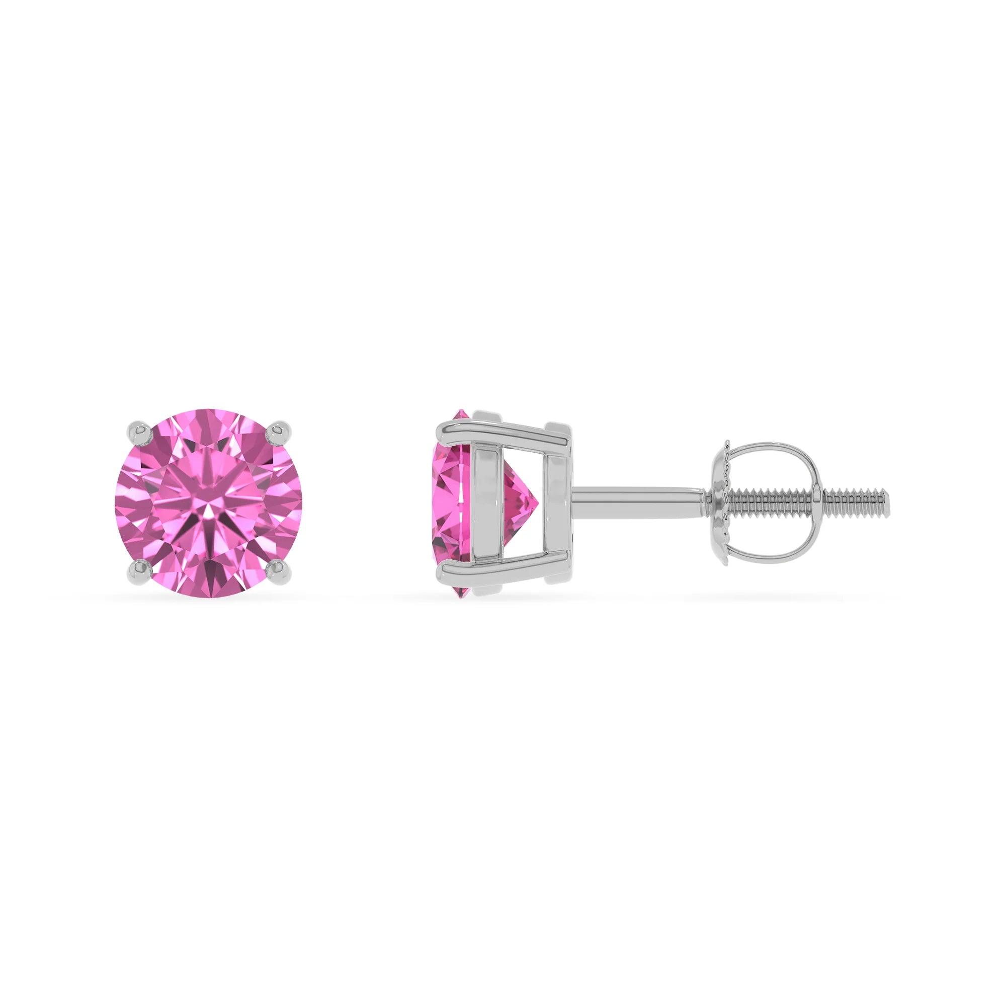 lab grown pink sapphire round stud earrings in white gold