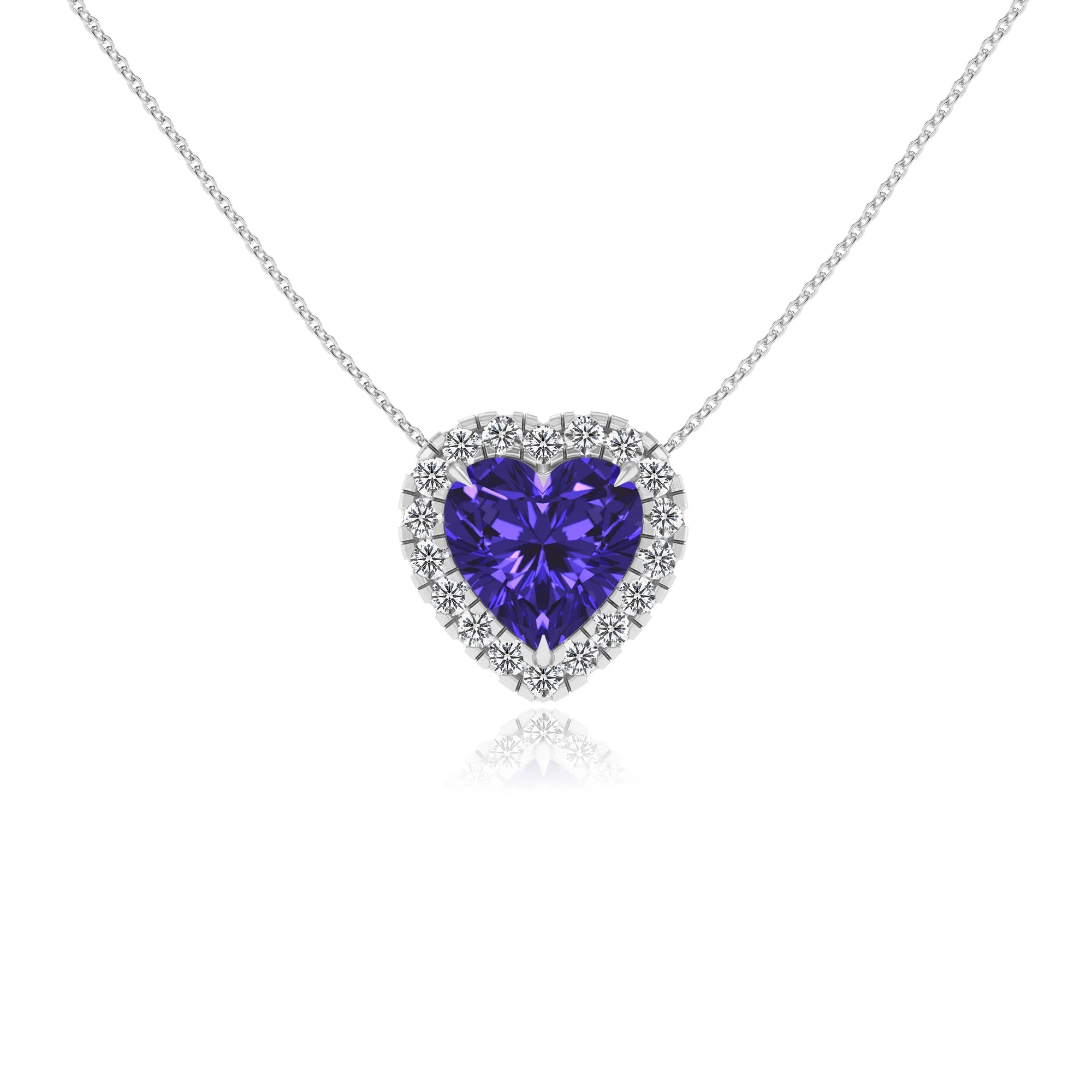 lab grown tanzanite heart solitaire necklaces in sterling silver