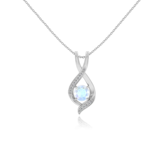 natural rainbow-moonstone round solitaire necklaces in sterling silver