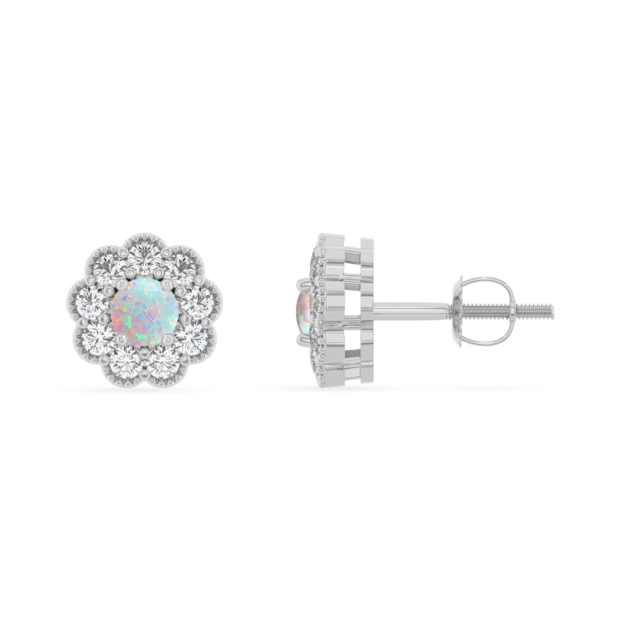 lab grown opal round stud earrings in sterling silver