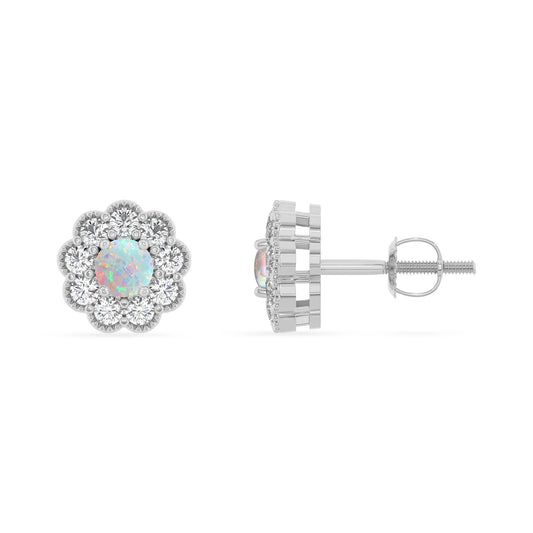 lab grown opal round stud earrings in sterling silver