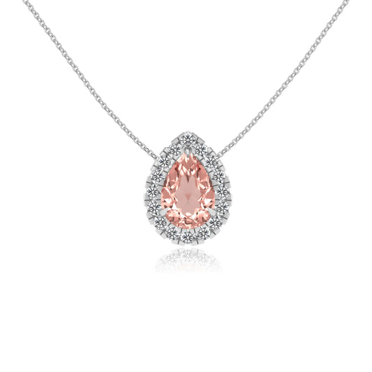 lab grown morganite pear solitaire necklaces in platinum
