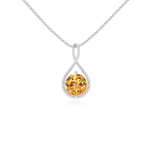 lab grown citrine round solitaire necklaces in sterling silver