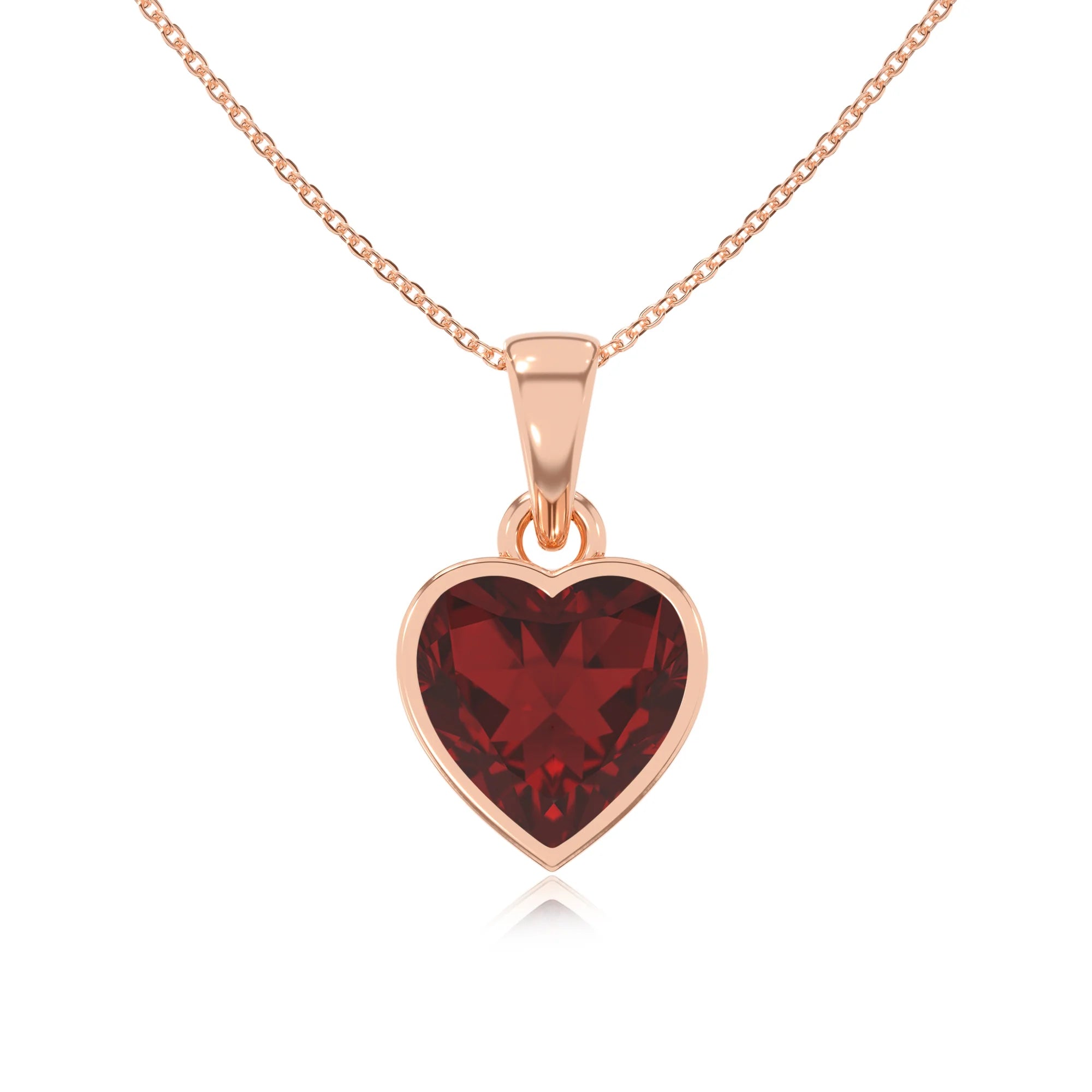 natural garnet heart solitaire necklaces in rose gold