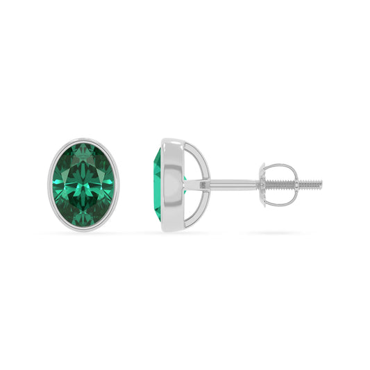 lab grown emerald oval stud earrings in sterling silver