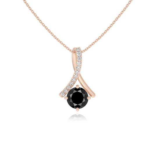 natural black-onyx round solitaire necklaces in rose gold