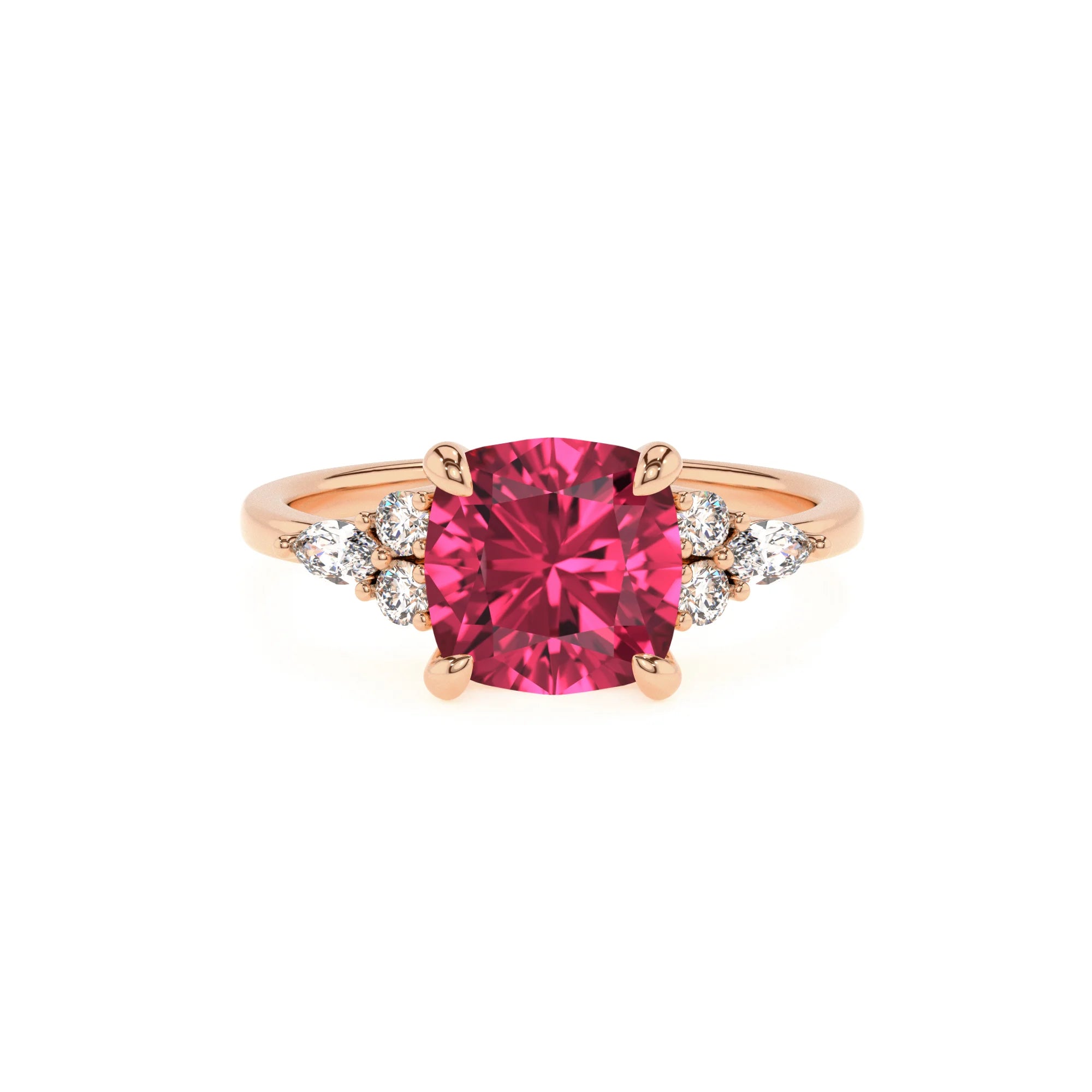 lab grown pink-tourmaline cushion solitaire rings in rose gold