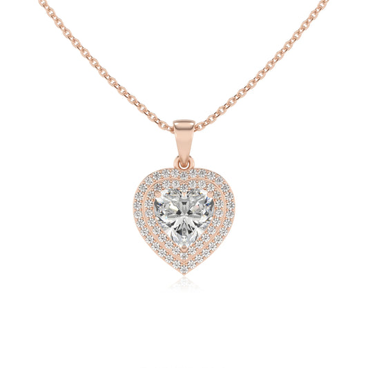 lab grown moissanite heart halo necklaces in rose gold
