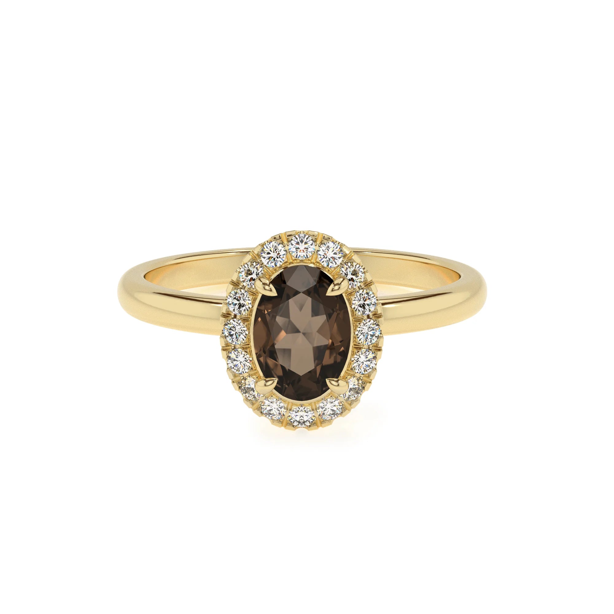 natural smoky-quartz oval solitaire rings in yellow gold