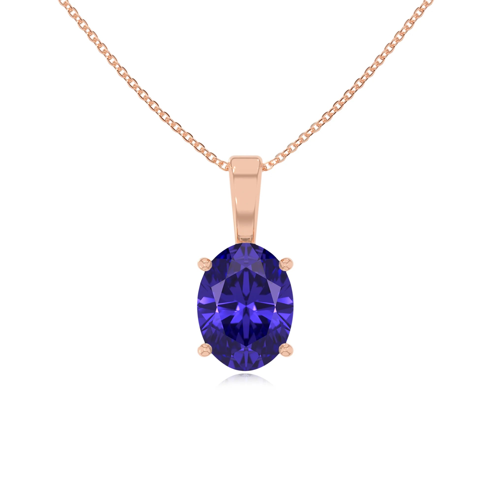 lab grown tanzanite oval solitaire necklaces in rose gold