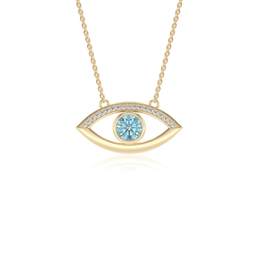 lab grown aquamarine round solitaire necklaces in yellow gold