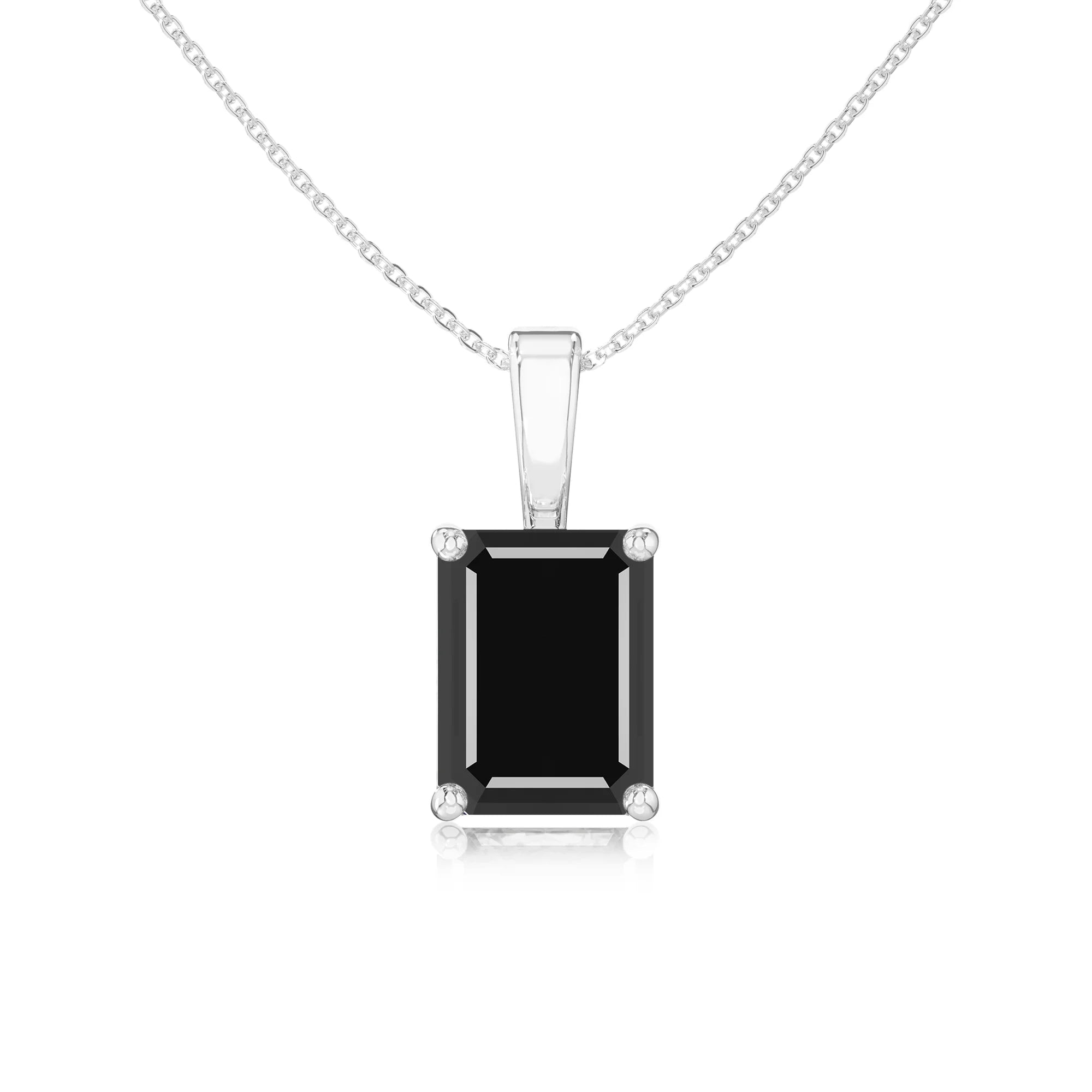 natural black-onyx emerald cut solitaire necklaces in sterling silver
