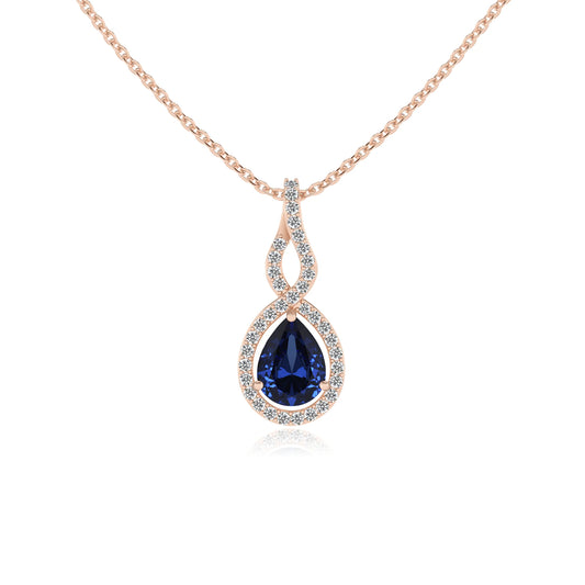 lab grown blue-sapphire pear necklaces in rose gold