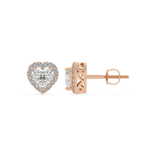 lab grown moissanite heart stud earrings in rose gold