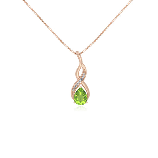 natural peridot pear solitaire necklaces in rose gold