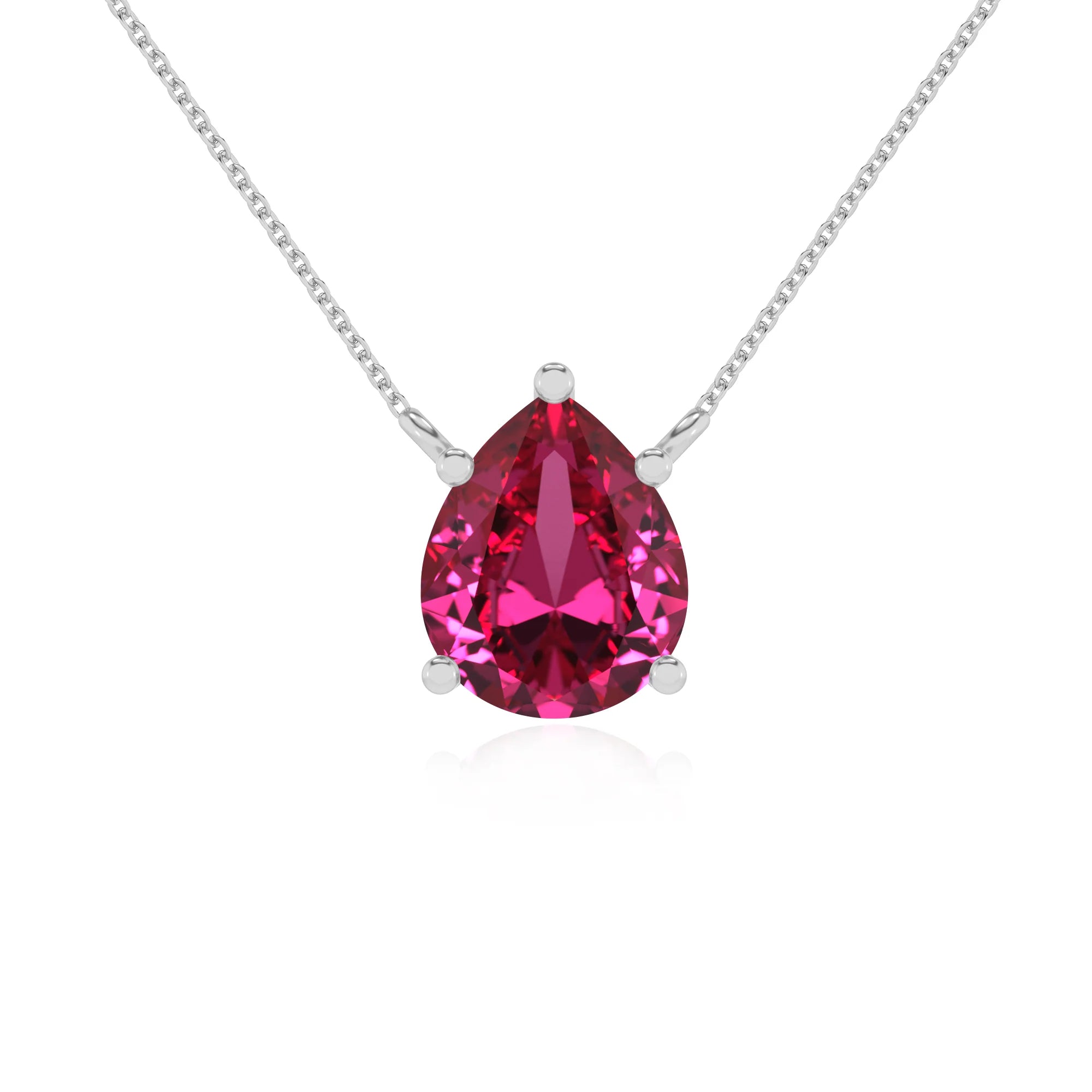 lab grown pink-sapphire pear solitaire necklaces in white gold