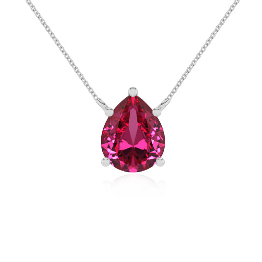 lab grown pink-sapphire pear solitaire necklaces in white gold