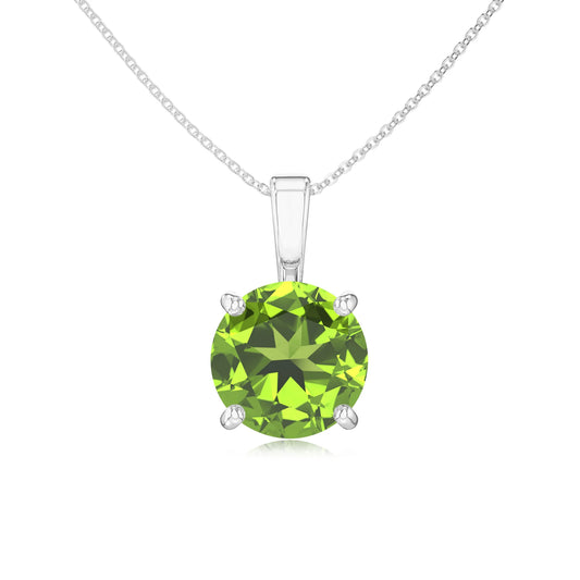 natural peridot round solitaire necklaces in white gold