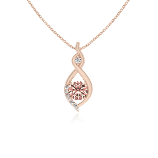 lab grown morganite round solitaire necklaces in rose gold