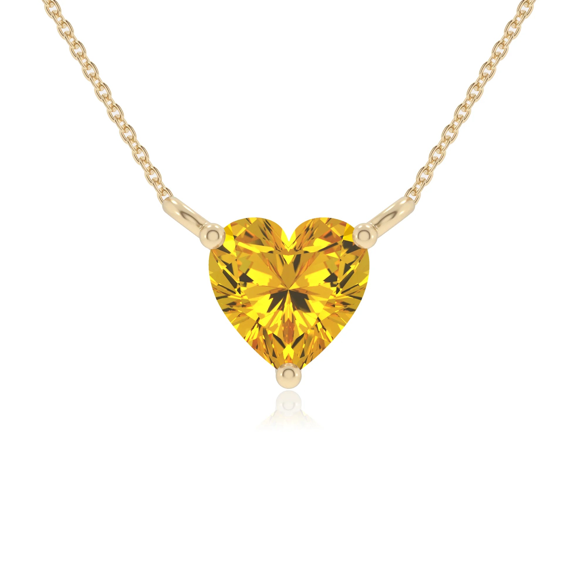 lab grown yellow-sapphire heart solitaire necklaces in yellow gold