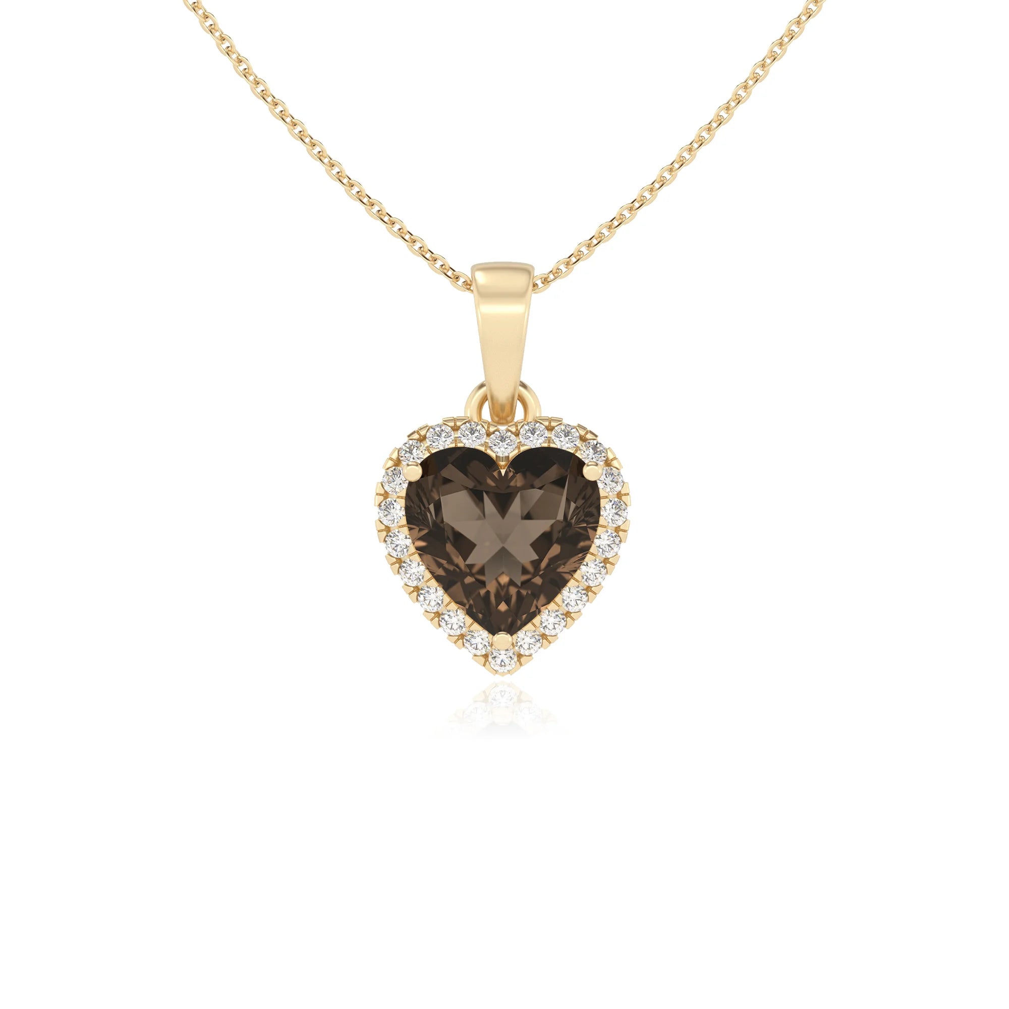 natural smoky-quartz heart solitaire necklaces in yellow gold