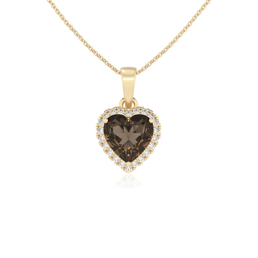 natural smoky-quartz heart solitaire necklaces in yellow gold