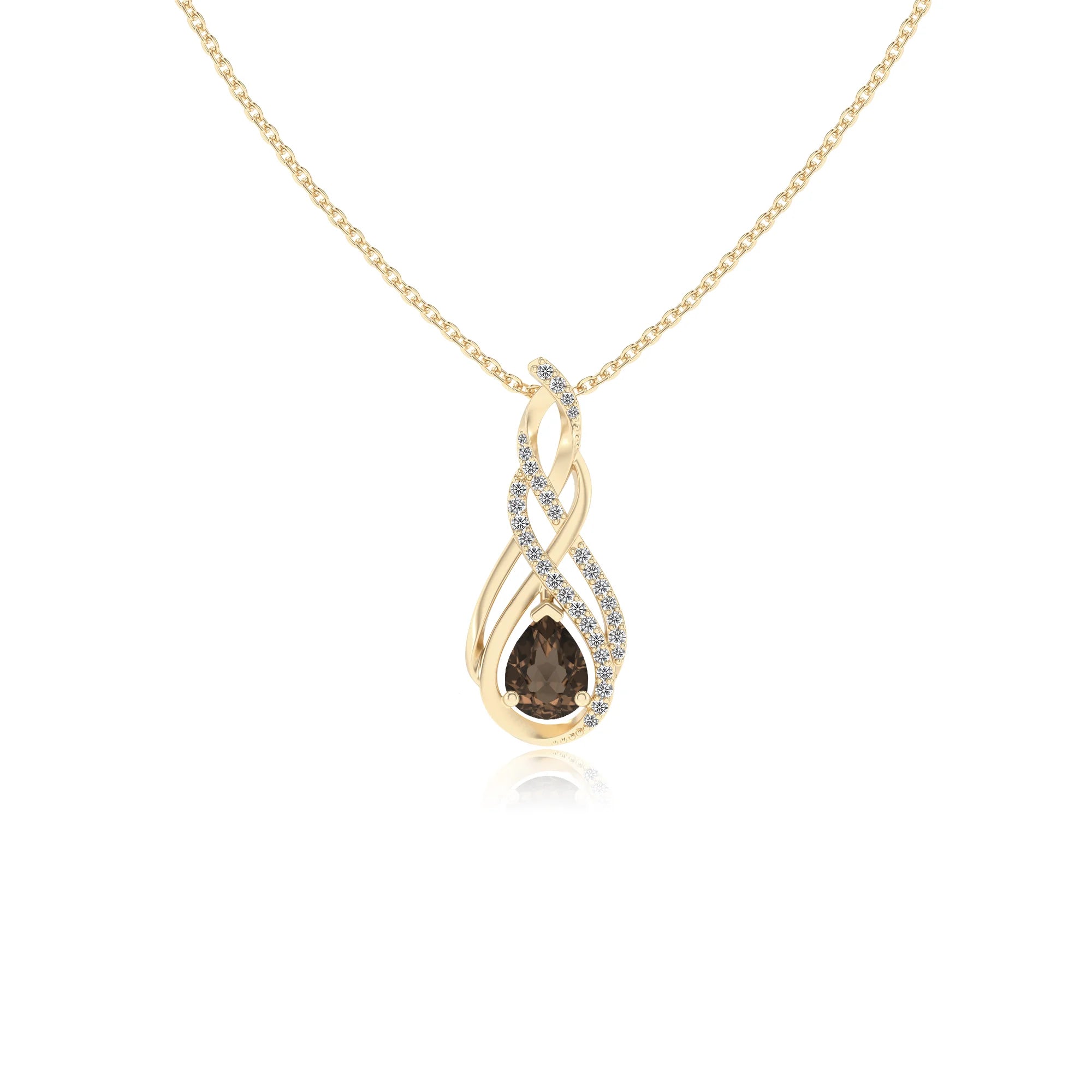 natural smoky-quartz pear solitaire necklaces in yellow gold