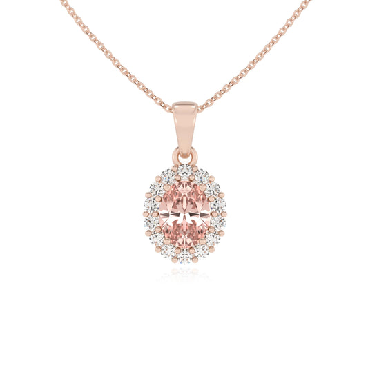 lab grown morganite oval solitaire necklaces in rose gold