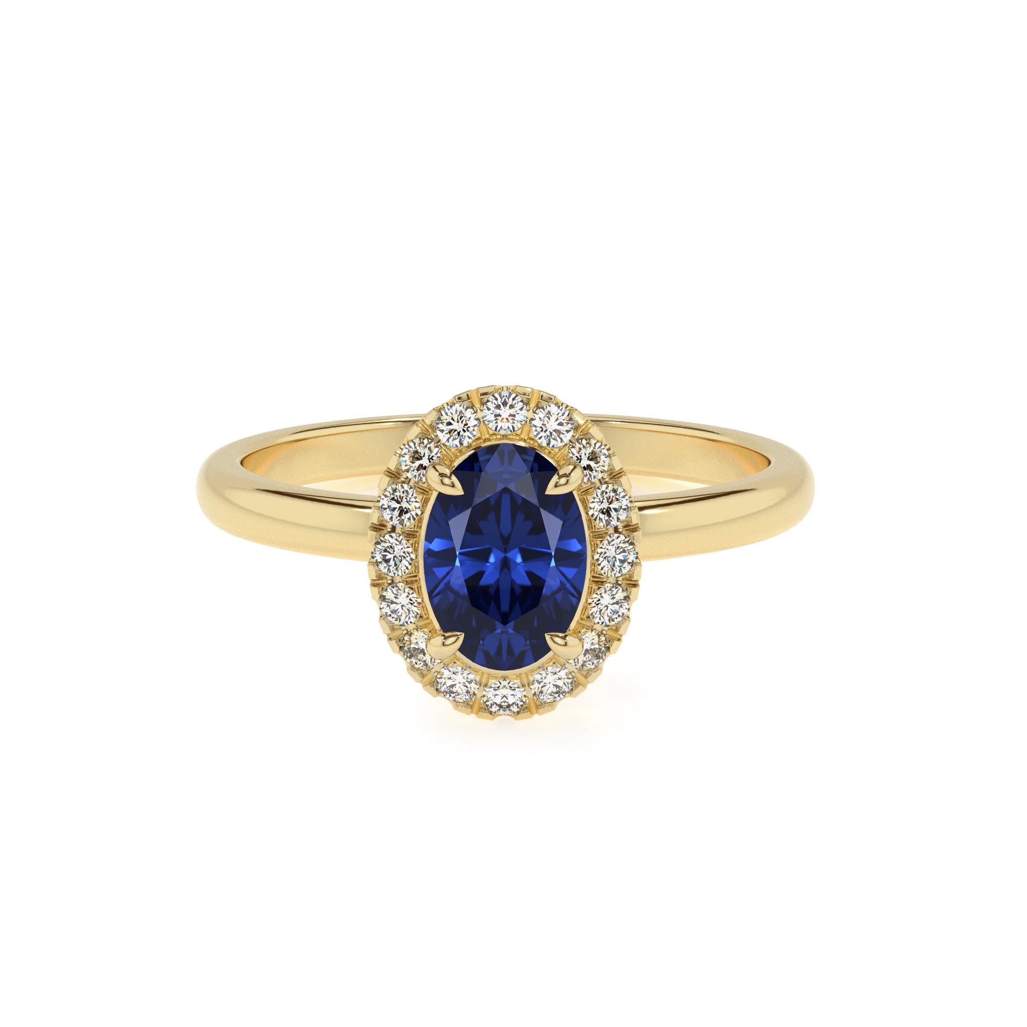 lab grown blue-sapphire oval solitaire rings in yellow gold