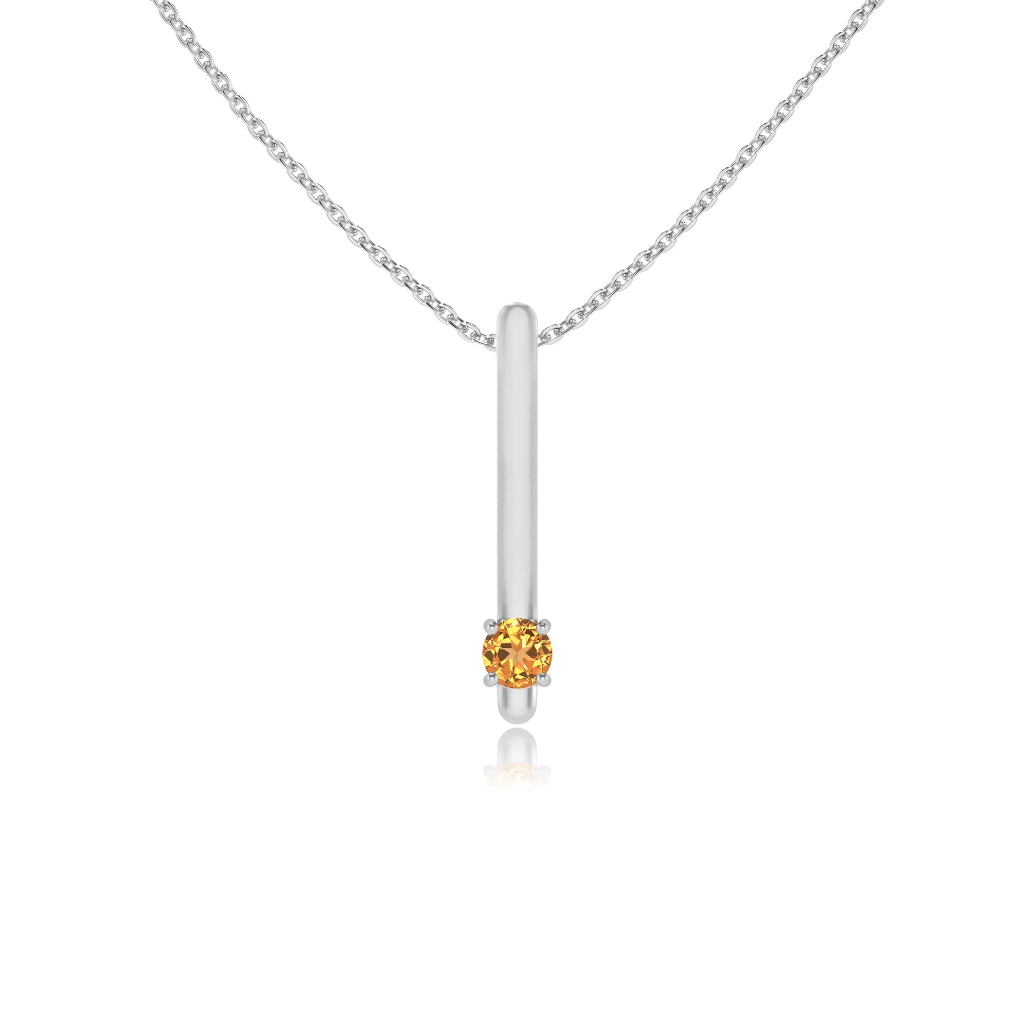 lab grown citrine round bar necklaces in white gold