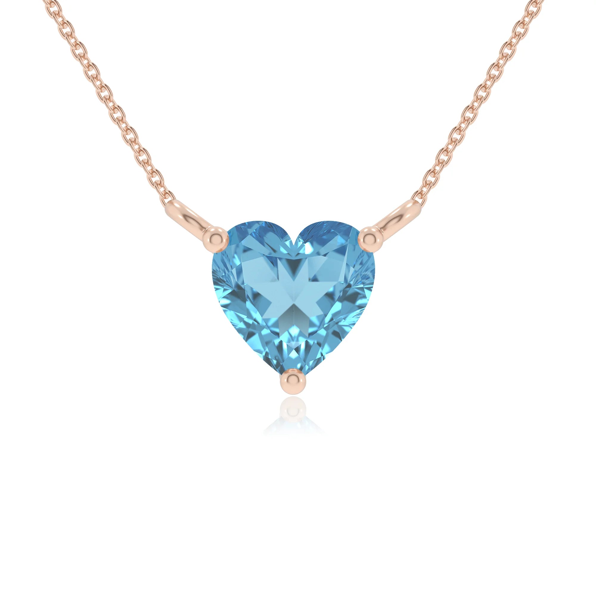 natural swiss-blue-topaz heart solitaire necklaces in rose gold