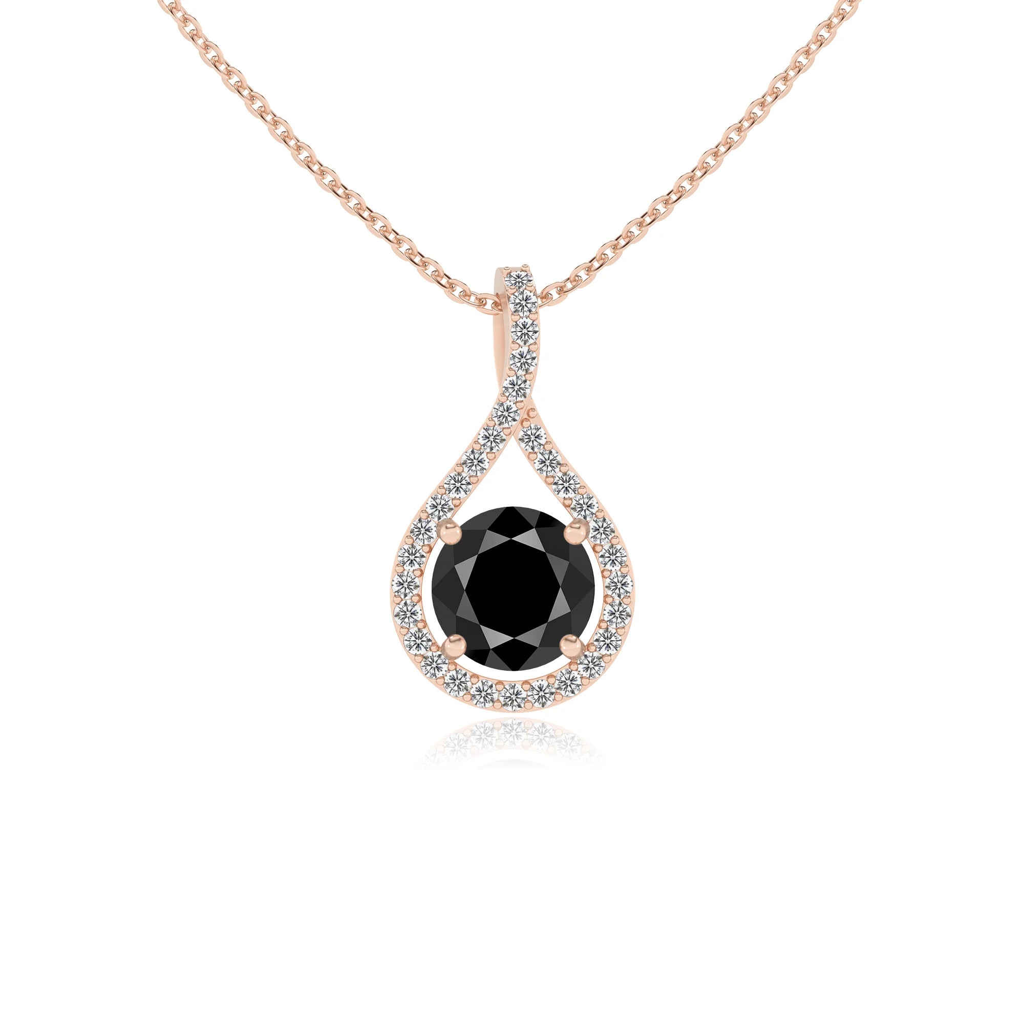 natural black-onyx round solitaire necklaces in rose gold